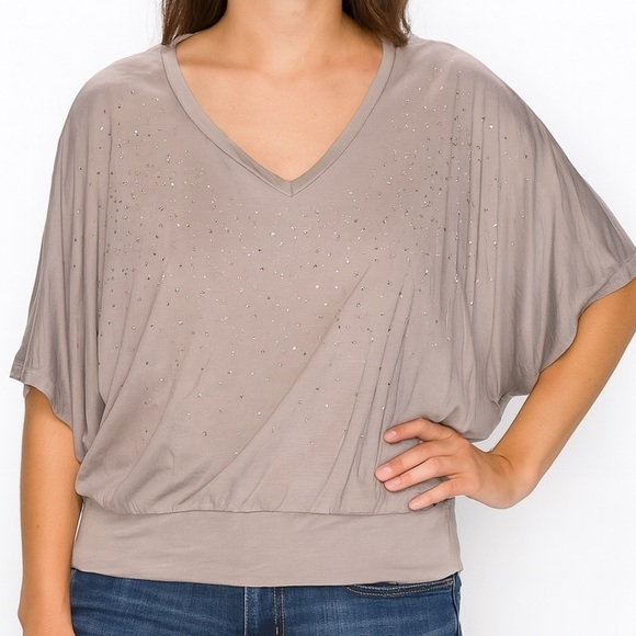 Elle Tops - 5/$25 Elle Light Grey Blouse with Studded Detail